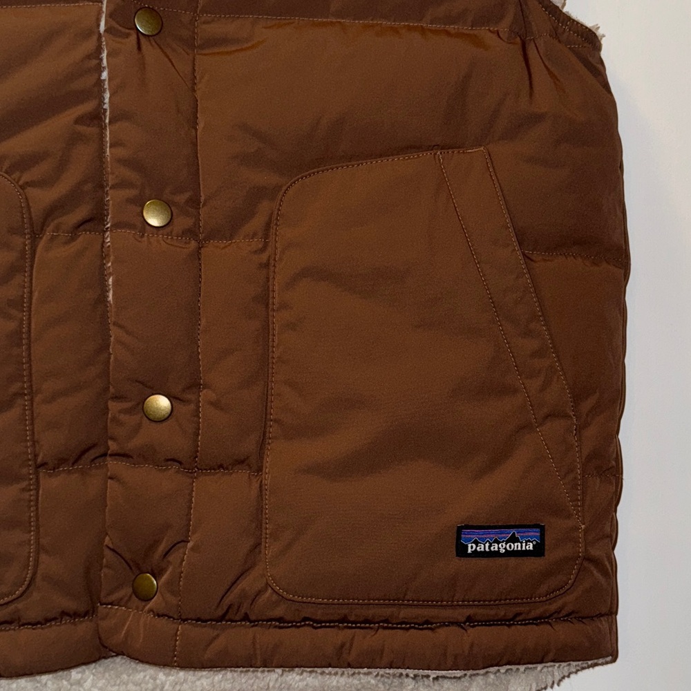 PATAGONIA Reversible Bivy Down Vest Brown Tan Men’s Size Small - Picture 4 of 8